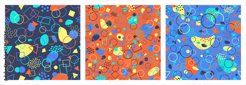 Set of abstract geometric vector seamless patterns. Abstract modern trendy vector illustration. Texture for design wallpaper, posters, illustrations
