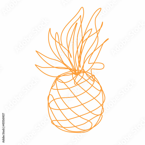 Pineapple in Continuous Line Drawing. Sketchy Single Ananas Fruit with Editable Stroke. Outline Simple Artwork with Editable Stroke. Vector Illustration.