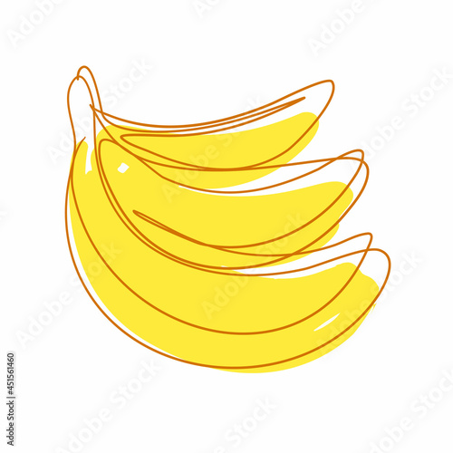 Buch of Yellow Banana in Continuous Line Drawing. Sketchy Single Banana Fruit. Outline Simple Artwork . Vector Illustration.