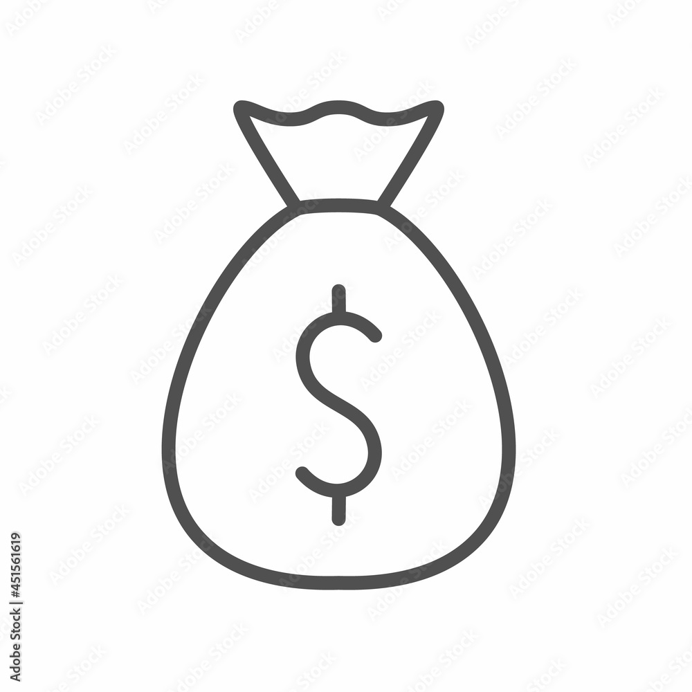 Money Bag in Linear Style with Editable Stroke isolated on White Background. Increase and Profit Sign. Vector Illustration. Money Bag in Linear Style with Editable Stroke isolated on White Background. Increase and Profit Sign. Vector Illustration.