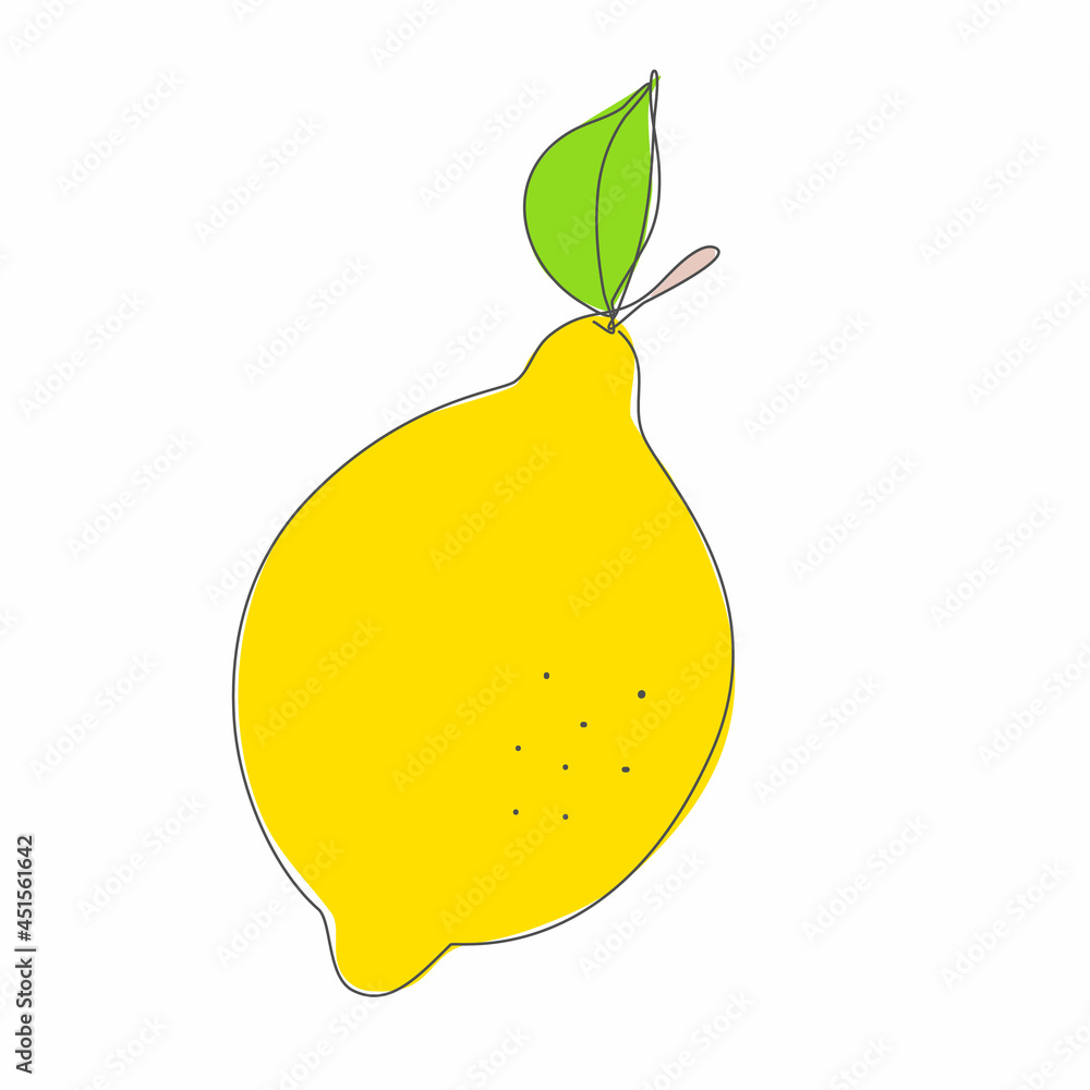 Lemon with Leaf in Continuous Line Drawing. Sketchy Single Citrus fruit. Outline Simple Artwork with Editable Stroke. Vector Illustration. Lemon with Leaf in Continuous Line Drawing. Sketchy Single Citrus fruit. Outline Simple Artwork with Editable Stroke. Vector Illustration.