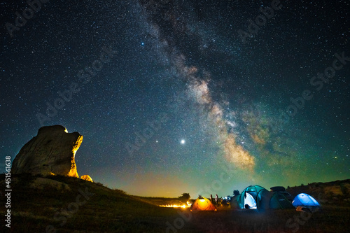 Camping under the stars at night