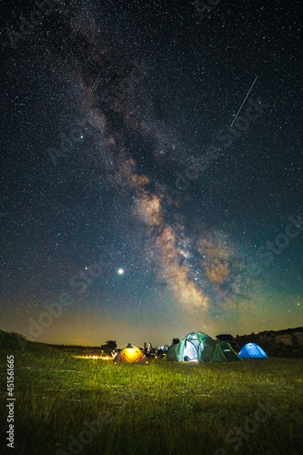 Camping at night under the stars