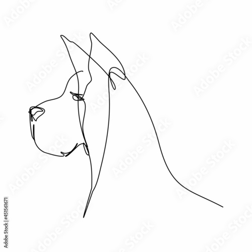 Portrait of Great Dane Dog Breed in Continuous Line Art Style with Editable Stroke Isolated on White Background. Minimalistic Design. Vector Illustration.