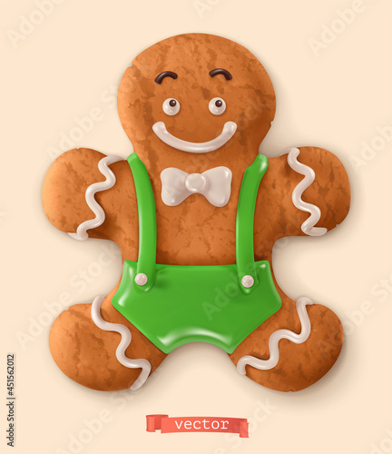 Gingerbread man cookie. Christmas decorations. 3d realistic vector icon