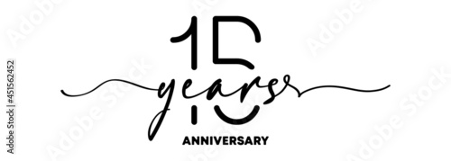 15 years anniversary emblem. Anniversary badge or label. 15th celebration and congratulation design element. One line style. Vector EPS 10. Isolated on background
