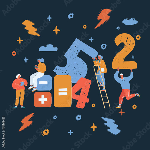 Vector illustration of people get togetehr in team for working with big number, they count