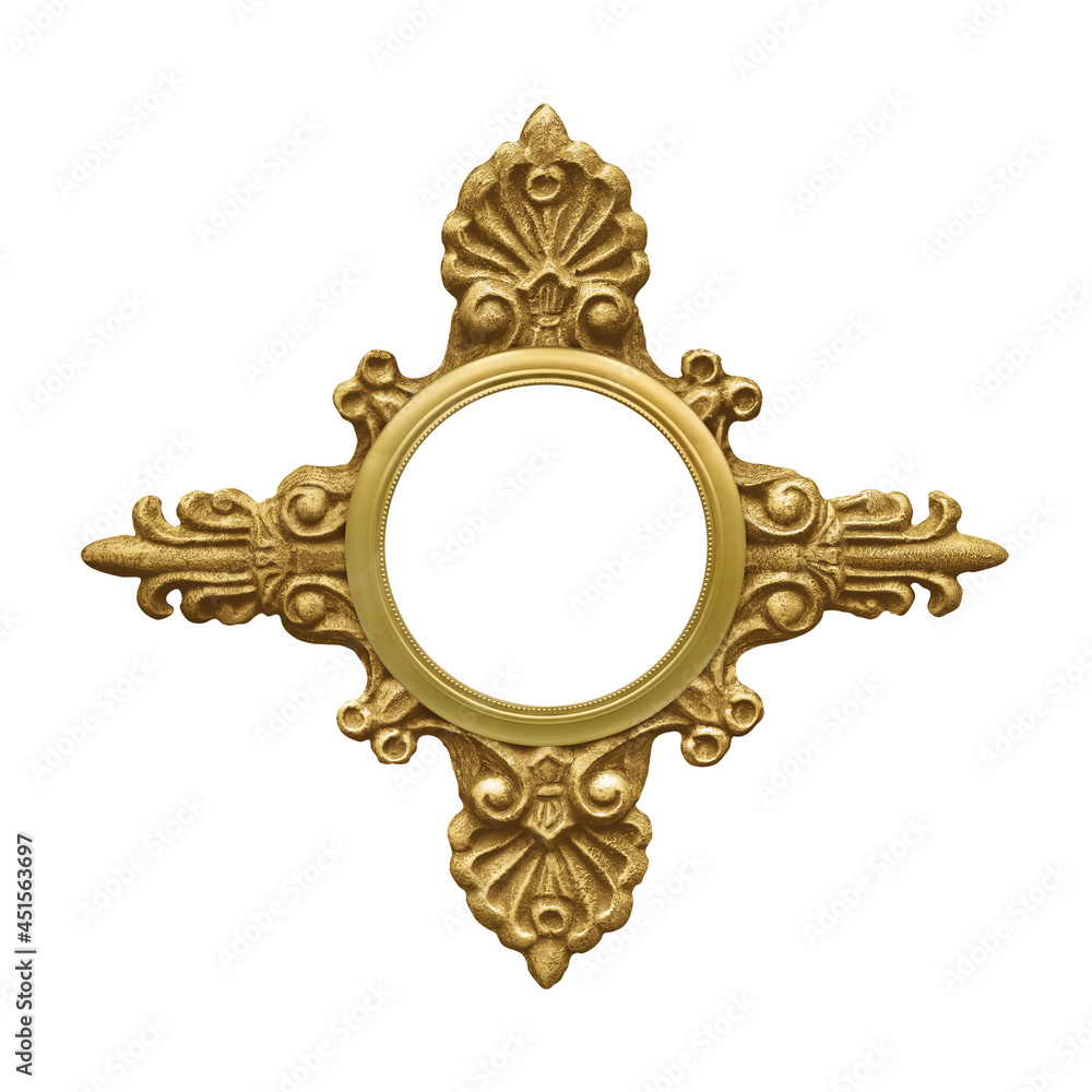 Fototapeta premium Golden decorative element with floral pattern isolated on white background. Design element with clipping path