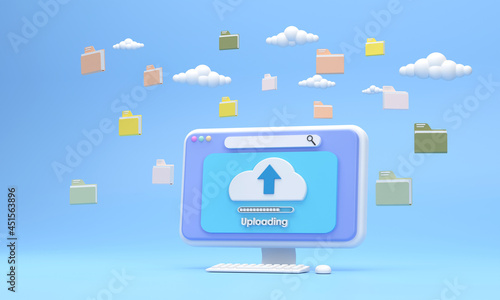 System computer screen uploading files with the system Wi-Fi network speed There was a folder of documents floating in the sky and clouds. Business ideas that require fast integration.