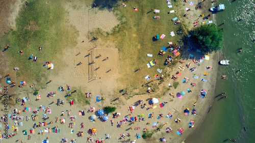 Drone view of a remote island river beach.