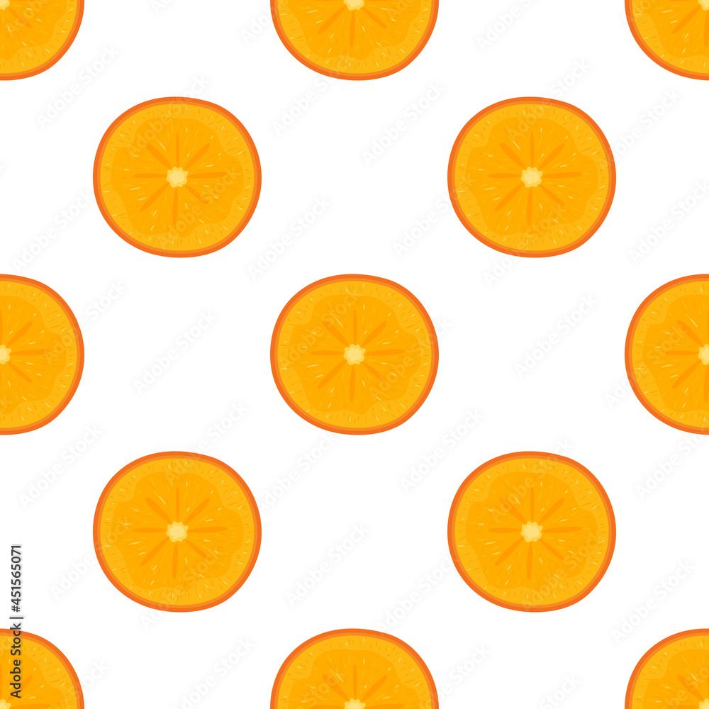 Seamless pattern with fresh half cut persimmon fruit isolated on white background. Summer fruits for healthy lifestyle. Organic fruit. Cartoon style. Vector illustration for any design. Seamless pattern with fresh half cut persimmon fruit isolated on white background. Summer fruits for healthy lifestyle. Organic fruit. Cartoon style. Vector illustration for any design.