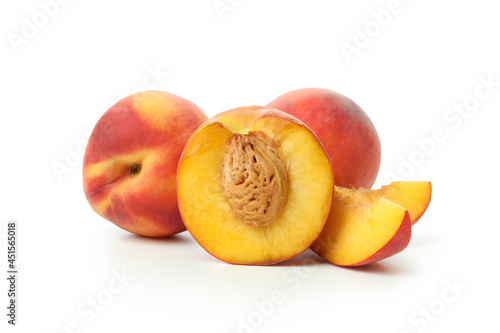 Ripe peach fruits isolated on white background