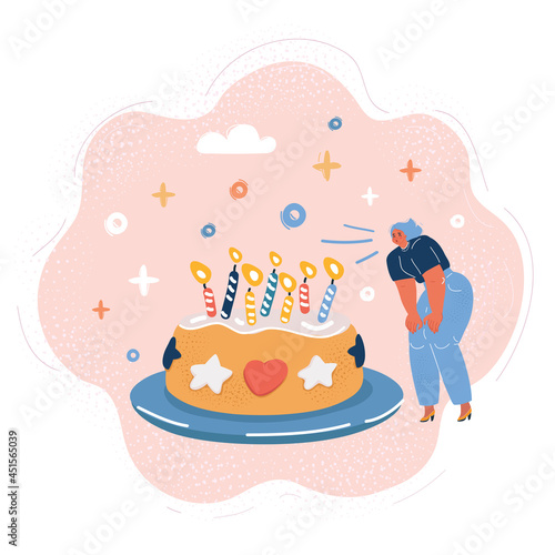 Vector illustration of Girls blow candles at Birthday Cake to the Celebrate
