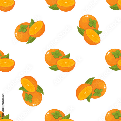 Fototapeta Naklejka Na Ścianę i Meble -  Seamless pattern with fresh bright persimmon fruit isolated on white background. Summer fruits for healthy lifestyle. Organic fruit. Cartoon style. Vector illustration for any design.