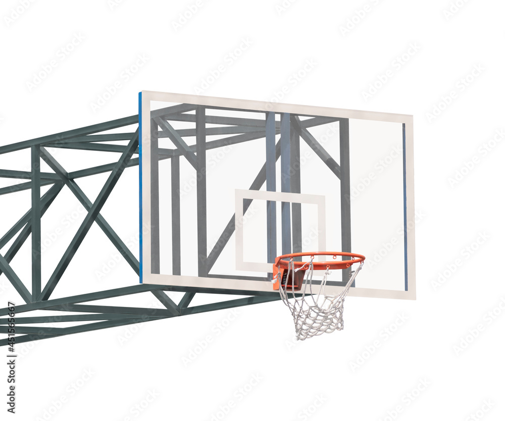 Basketball backboard with basket isolated on white background