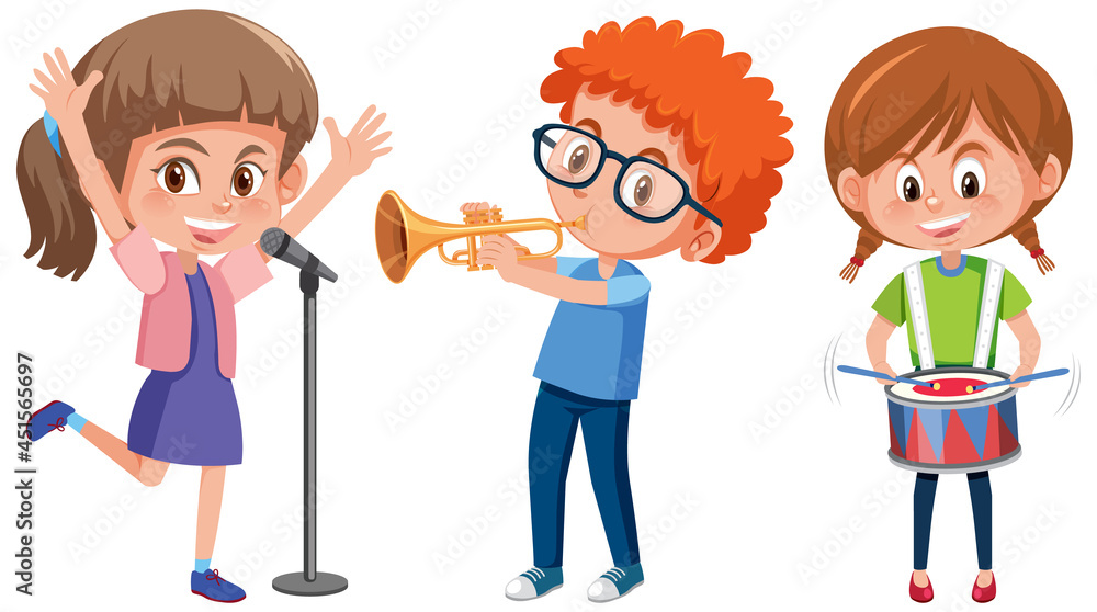 Fototapeta Set of different kids playing musical instruments