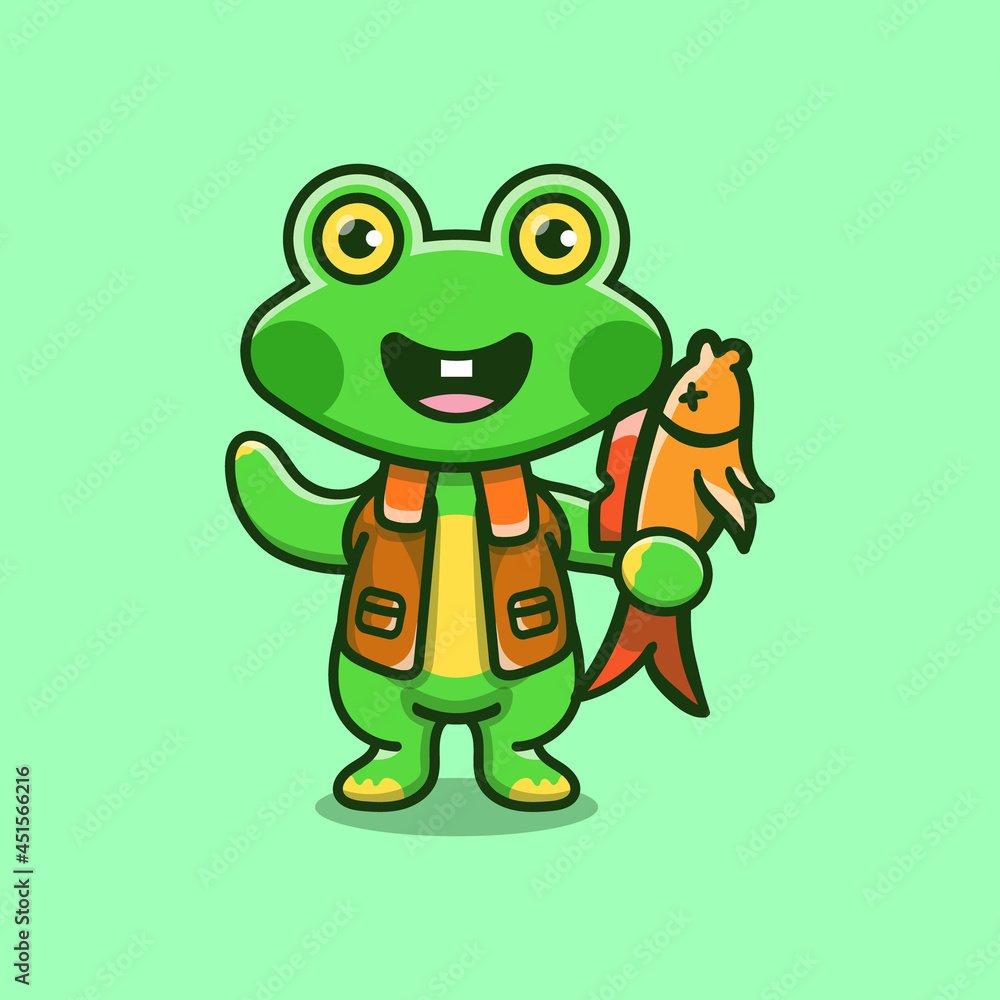 cute frog illustration catching fish cute frog illustration catching fish