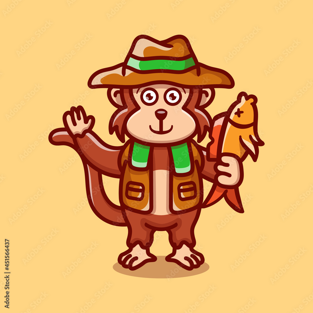 cute monkey illustration catching fish cute monkey illustration catching fish