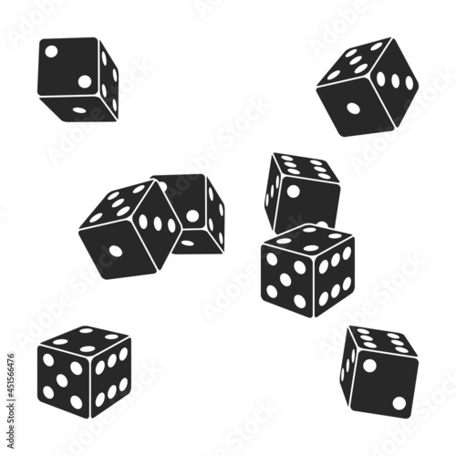 Set of black playing dices on a white background.