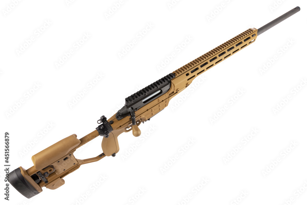 sniper rifle close-up from above. modern military carbine. weapon on white background isolated image. sniper rifle close-up from above. modern military carbine. weapon on white background isolated image.
