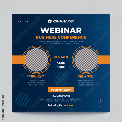 Business Conference webinar banner invitation and social media post template.online webinar invitation design
