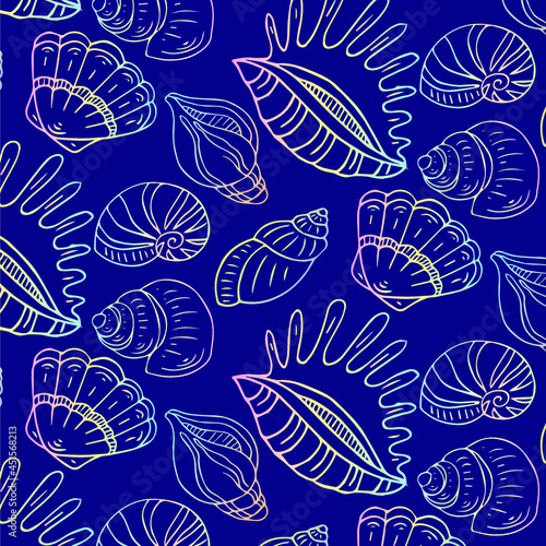 Seamless pattern of seashells. Vector illustration © Rina Design
