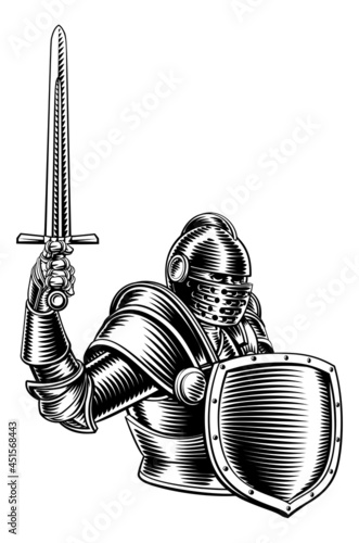 Medieval Knight Sword And Shield Vintage Woodcut