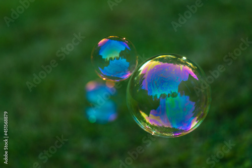 soap bubbles against green background