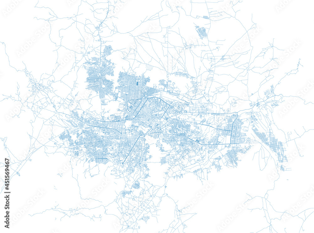 Map of Kabul, streets, map of the capital. Afghanistan. Asia. Vector, urban area, roads