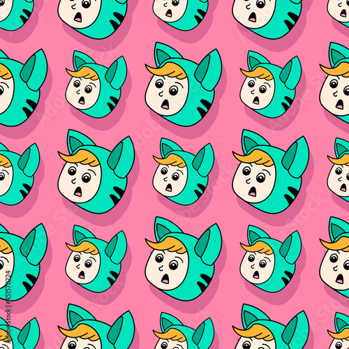 cat girl seamless repeat pattern. background illustration