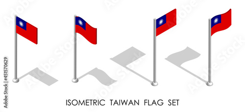 isometric flag of Republic of TAIWAN in static position and in motion on flagpole. 3d vector