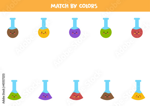 Color matching game for preschool kids. Match test tubes by colors.