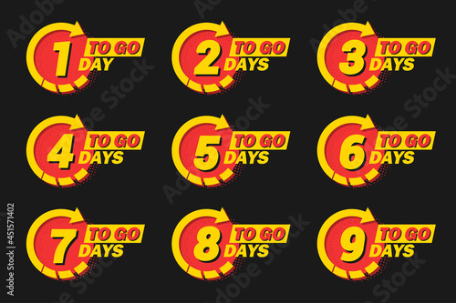 Collection of number days left countdown with arrow and halftone