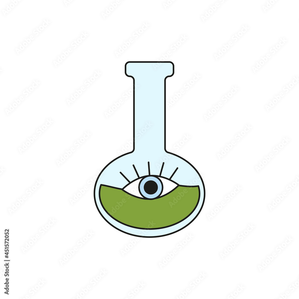 hand drawn doodle element for Halloween. witch bottle with green poison with eye on it. isolated vector illustration on white background hand drawn doodle element for Halloween. witch bottle with green poison with eye on it. isolated vector illustration on white background