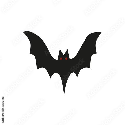 hand drawn doodle element for Halloween. black bat with red eyes. isolated vector illustration on white background