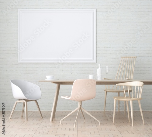 Fototapeta Naklejka Na Ścianę i Meble -  3D Mockup photo frame in Modern interior of dining room