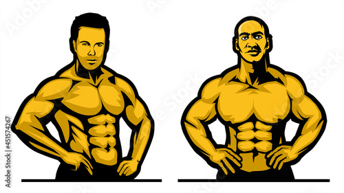 Fotografie, Obraz bodybuilder with pose, gym logo, muscle fitness, workout, flat illustration vect