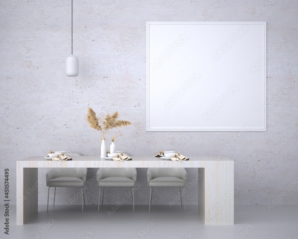 3D Mockup photo frame in Modern interior of dining room 3D Mockup photo frame in Modern interior of dining room