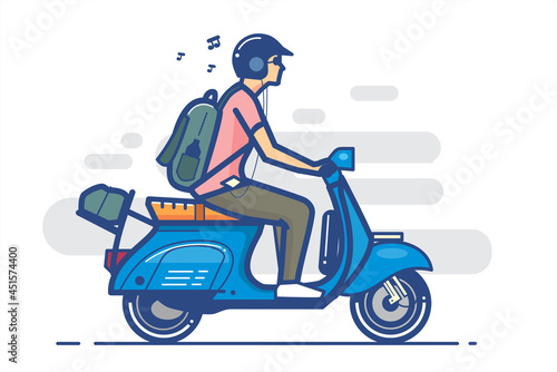 scooter guy with line art style logo  illustration vector