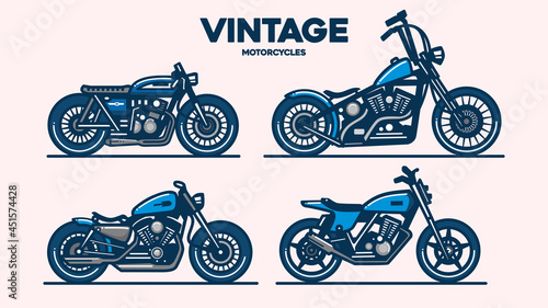 Fotografie, Obraz vintage motorcycles, line art style logo, flat illustration vector
