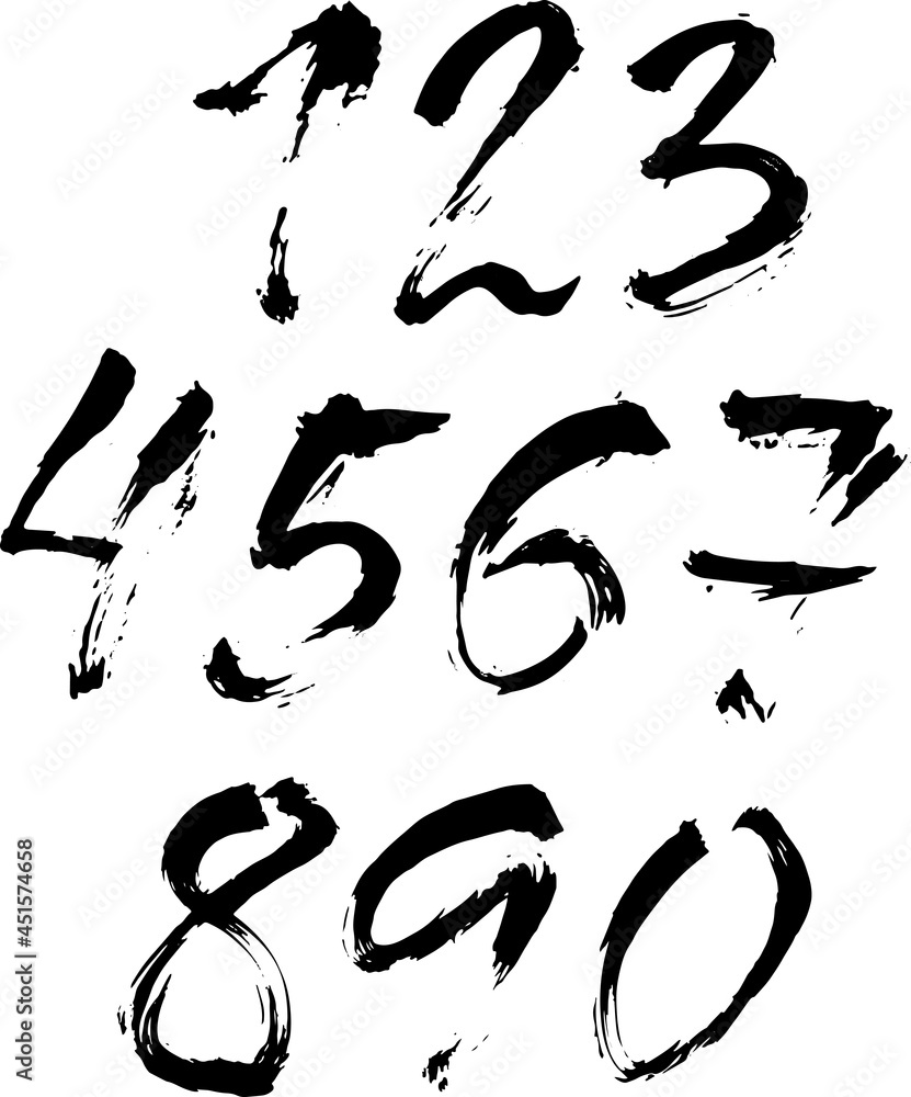 Set of calligraphic ink numbers. Dry brush lettering. Vector illustration. Set of calligraphic ink numbers. Dry brush lettering. Vector illustration.