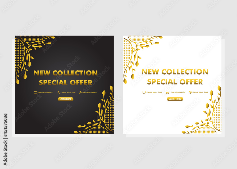 luxurious gold floral social media post template. new collection promotion post