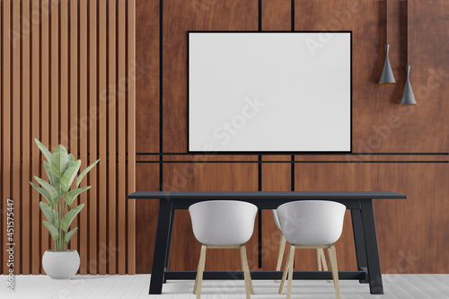 3D Mockup photo frame in Modern interior of dining room