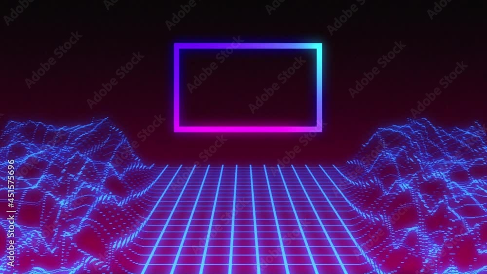 Animation of purple and pink outline rectangle, over contoured grid on black Animation of purple and pink outline rectangle, over contoured grid on black