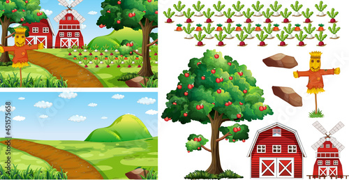 Farm element set isolated with farm scence