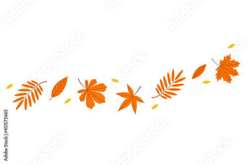 Autumn leaves in the wind. Vector flat illustration on a white background.