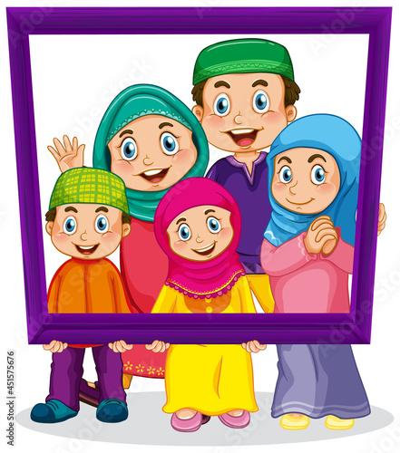 Happy family member holding photo frame