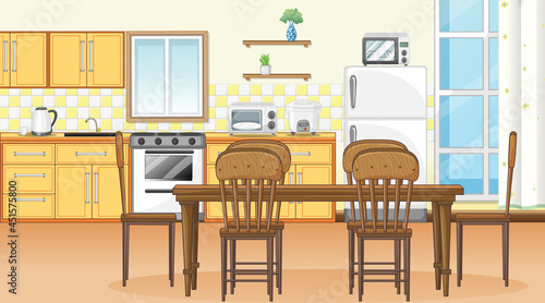 Dining room interior design with furniture