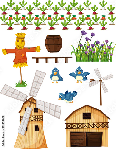 Farm element set isolated on white background