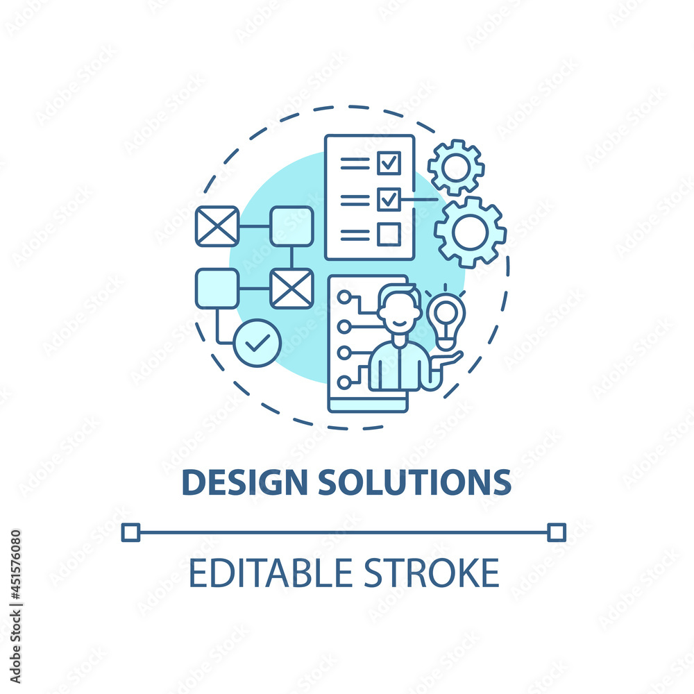 Design solutions concept icon. User-centered work process abstract idea thin line illustration. Creating user-friendly digital experience. Vector isolated outline color drawing. Editable stroke Design solutions concept icon. User-centered work process abstract idea thin line illustration. Creating user-friendly digital experience. Vector isolated outline color drawing. Editable stroke